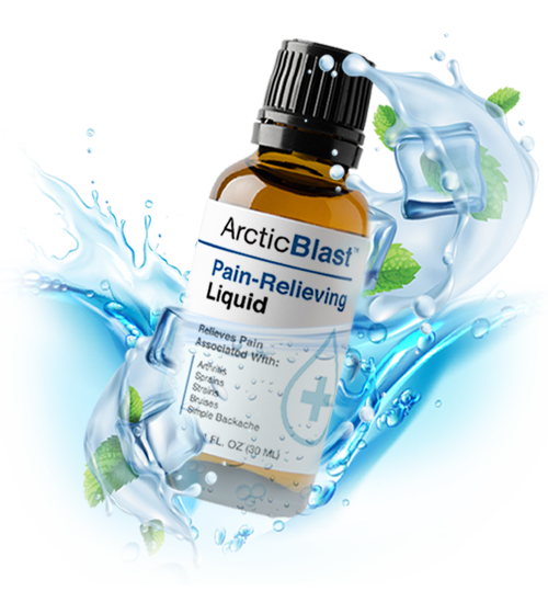 Arctic Blast pain relieving liquid bottle with cooling ice and mint splash